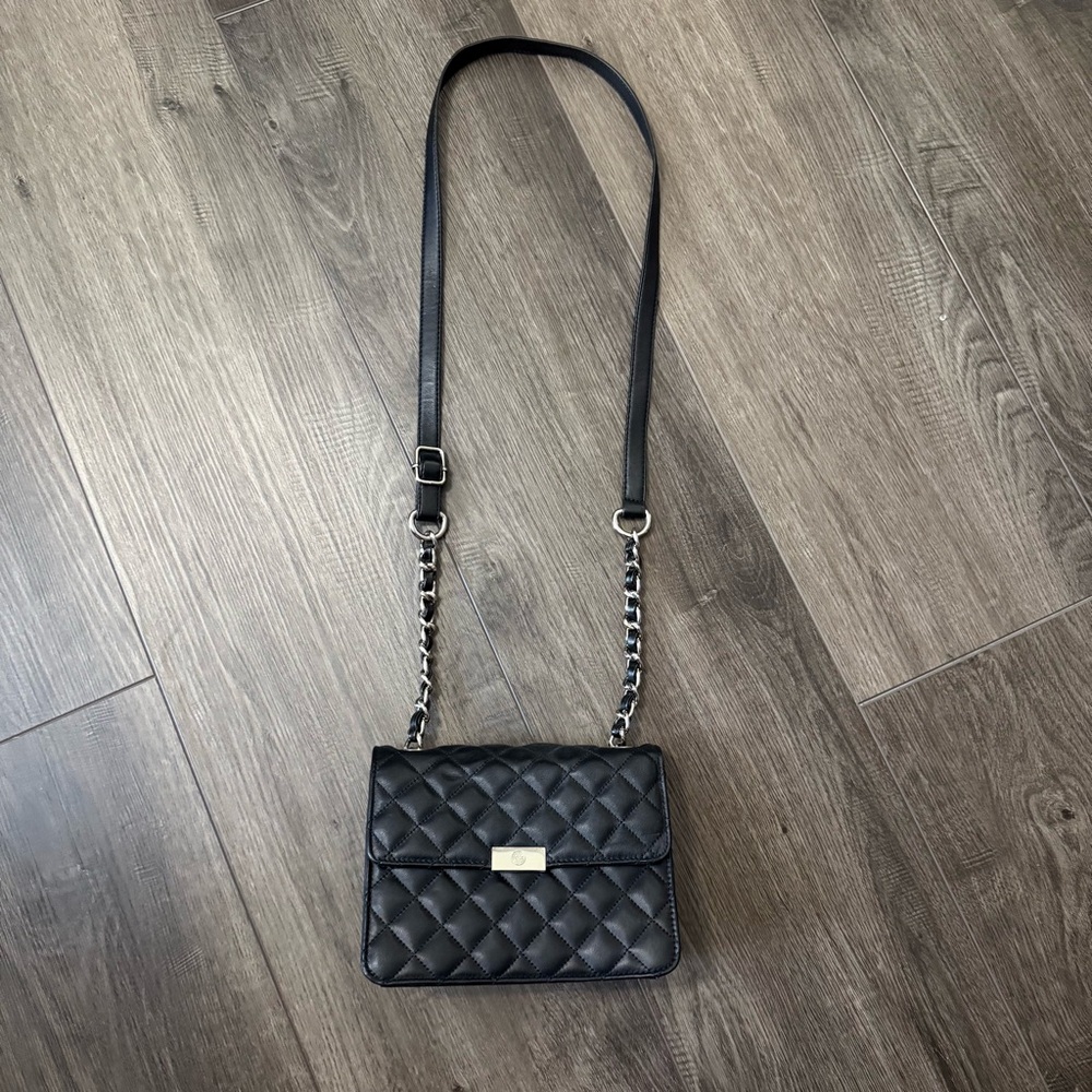 Gianni Bini Leather Crossbody Bag Black Quilted Chain Strap NWOT